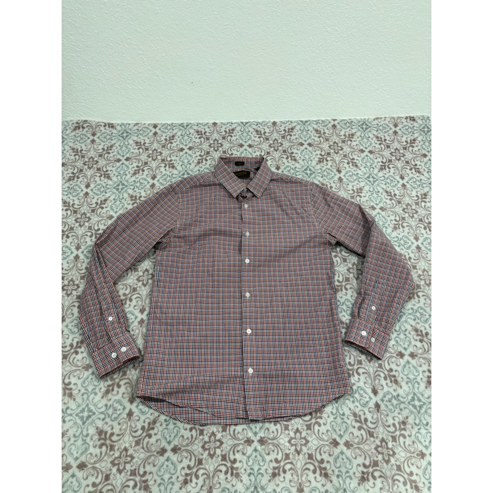 Fairlane & Sons Mens Slim Fit Wrinkle Free Gingham Button Down Shirt Red Blue M